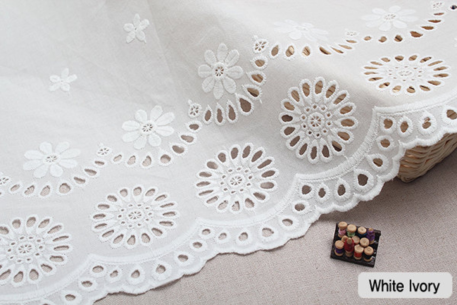 1y Embroidery scalloped cotton eyelet lace WhiteIvory Etsy