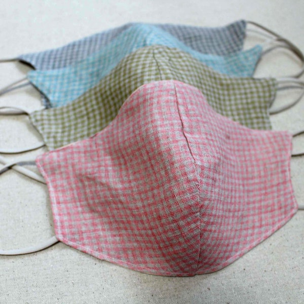 Linen Face mask Check 4 colors Cotton fabric Protective Mouth laceking2013