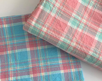 Pastel Check Cotton Fabric by the Yard 63" Wide Lightweight Soft Washed Fabric Mint Pink Plaid for Dress Clothing Sewing Laceking Korea