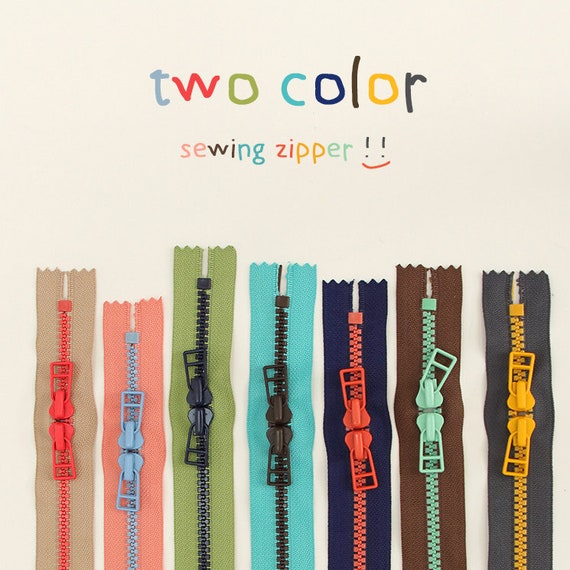 70cm #5 Two-Way Closed-End Plastic Zipper, Two-Tone Non-Separating Zipper, 7 Colors