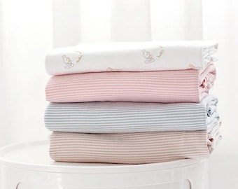 Organic Cotton Interlock Knit Fabric by the Yard, 71" Wide, 40s Baby Stripe Double Knit Korean Cotton Fabric ㅣaceking2013