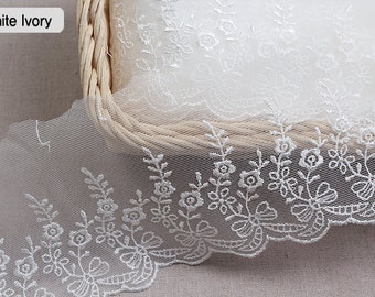14Yds Embroidery scalloped mesh Ribbon eyelet lace trim Off White 3.5"(9cm) YH992 laceking