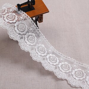 Premium Quality 14Yds Embroidery scalloped mesh net eyelet lace trim 4.5cm White-Ivory YH962 laceking2013 made in Korea