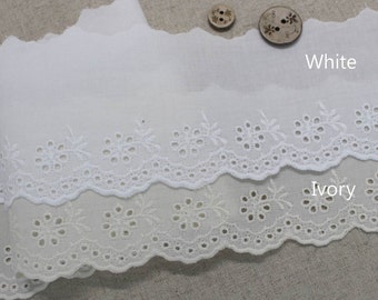 14Yds Embroidery scalloped cotton eyelet lace trim 2.8"(7cm) YH1440 laceking2013 made in Korea