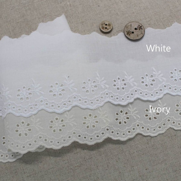 Premium Quality 14YDS Embroidery Scalloped Cotton Eyelet Lace Trim 2.8"(7cm) YH1440 laceking2013 made in Korea