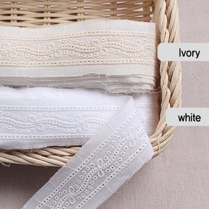 Premium Quality 14YDS Broderie Anglaise Scallop Edge Cotton Lace Trim 1.4"(3.5cm) NET 0.8"(2cm) YH1358A made in Korea