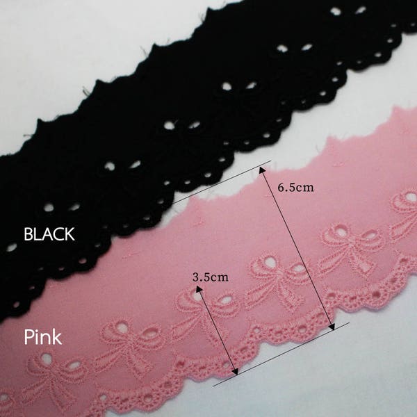 Premium Quality 1yard Bow Embroidered scalloped cotton eyelet lace trim 2.6" (6.5cm) YH590BP laceking2013 made in Korea
