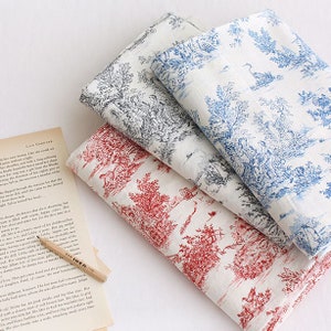 Premium Quality Linen Fabric by the yard Vintage Fabric 6 Color Chinoiserie Pattern  55" Cozy Romance Famous Painting Fabric Toile de jouy