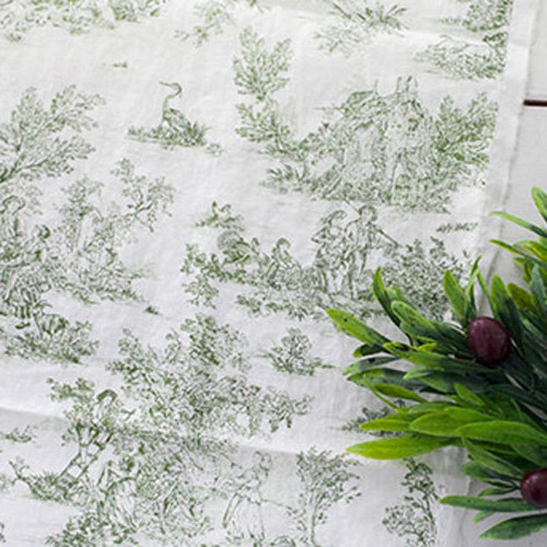 Premium Quality Linen Fabric by the yard Vintage Fabric 6 Color Chinoiserie Pattern 55 Cozy Romance Famous Painting Fabric made in Korea Green