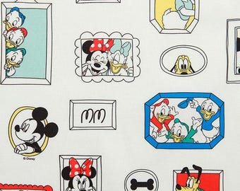 Disney Mickey Friends Cotton Fabric by the Yard, Framed Character Print, 44 Inches Wide