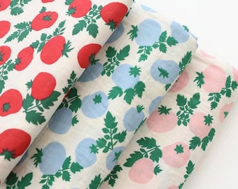 Tomato Print Double Gauze Cotton Fabric by the Yard, 59" Wide, Korean Muslin laceking2013