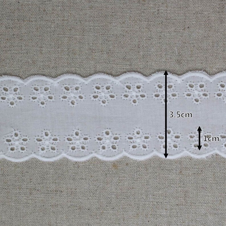 Premium Quality 14Yds Broderie Anglaise cotton eyelet lace trim 3.5cm1.4 YH1538 laceking2013 made in Korea White
