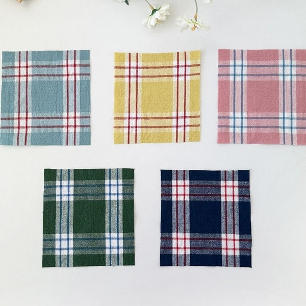 Premium Quality Cotton & Linen Mixture Check pattern Fabric by the yard 59" wide Cozy Simple Check made in Korea