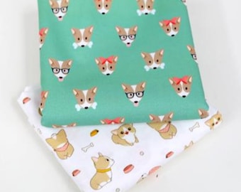 Corgi Cotton Fabric by the Yard, Cute Puppy Dog Print, 43" Wide, Two Designs laceking2013 sy