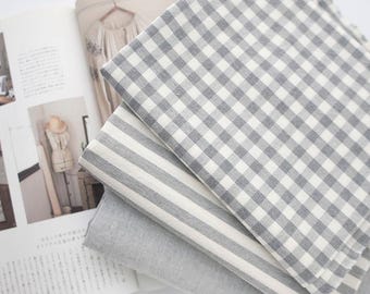 Grey White Gingham Cotton Fabric by the Yard 63" Wide Soft Lightweight Stripe Solid Check Fabric for Dress Shirt Sewing Minimal Fabric