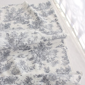 Premium Quality Linen Fabric by the yard Vintage Fabric 6 Color Chinoiserie Pattern 55 Cozy Romance Famous Painting Fabric made in Korea Grey