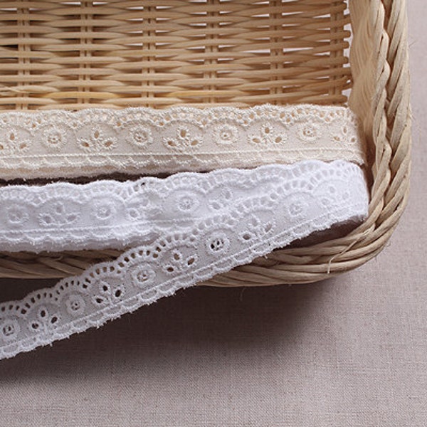 10+free 4yds Embroidery cotton ribbon eyelet lace trim 0.8"(2cm) YH919 laceking2013 made in Korea