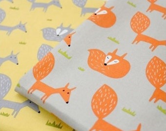 Fox Cotton Fabric by the Yard, Woodland Animal Print, 44 Inches Wide