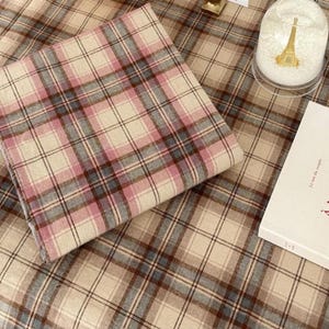 Pastel Plaid Brushed Cotton Fabric by the Yard, Pink or Beige, 58 Inches Wide