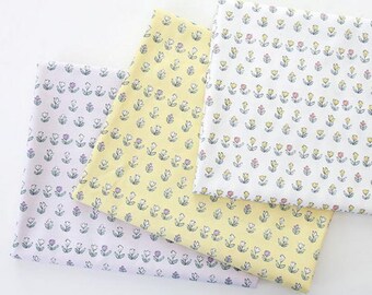 Mini Tulip Floral Cotton Fabric by the Yard, Pastel Flower Print, 44 Inches Wide