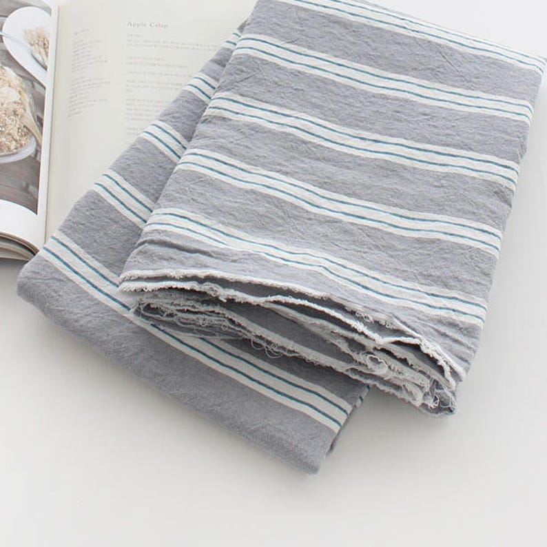 Premium Quality Cotton & Linen Mixture Stripe Fabric by the yard 55 wide Cozy Simple Stripe made in Korea Grey