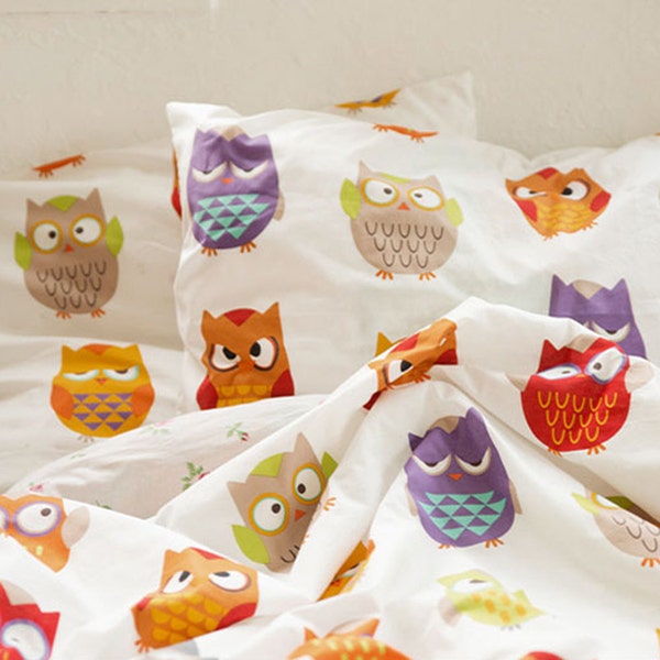 Cotton Fabric 15cm owl Fabric by the Yard 44" Wide Cozy 15cm owl made in Korea