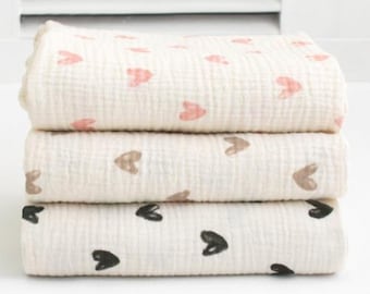 Heart Double Gauze Cotton Fabric by the Yard,58"wide Korean Baby Muslin Fabric for Bib, Blanket, Dress laceking2013