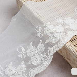 Premium Quality 14Yds Embroidery scalloped mesh eyelet lace trim 5.9"(15cm) YH1494 laceking2013 made in Korea