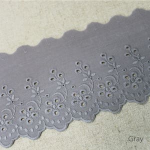 Premium Quality 14Yds Embroidery scalloped cotton eyelet lace trim 4"(10 cm) Gray yh637 laceking2013 made in Korea