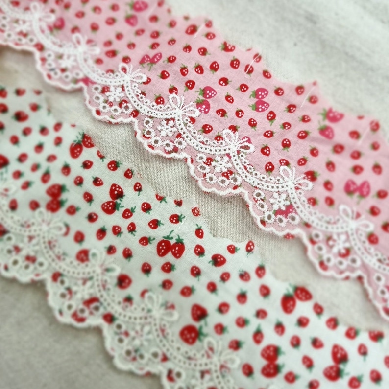 Premium Quality Broderie Anglaise Strawberry Asa fabric Pleated Cotton eyelet lace trim By the Yard 1.2 YH877c laceking2013 made in Korea image 4