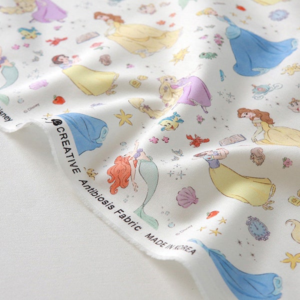 Premium Quality Disney Cotton Fabric Schreiner Calender Princess Fabric by the Yard Pure Friends 44" Wide SG Princess Clear made in Korea