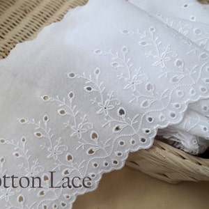 Premium Quality 14Yds Broderie Anglaise cotton eyelet lace trim 5.1"(13cm) White YH1037 laceking made in Korea