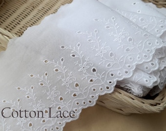 Premium Quality 14Yds Broderie Anglaise cotton eyelet lace trim 5.1"(13cm) White YH1037 laceking made in Korea