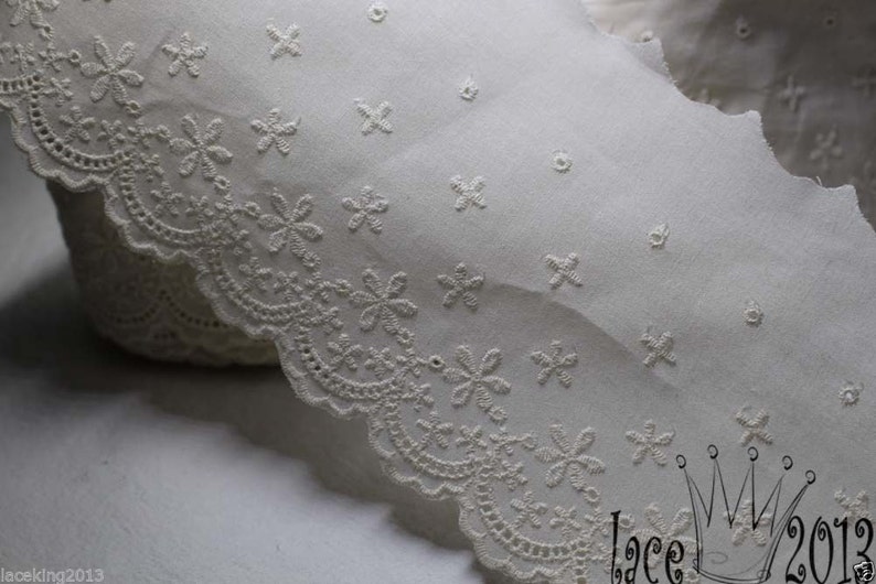 Premium Quality Embroidery Scalloped Broderie Anglaise Cotton Eyelet Lace Trim by the Yard 4.311cm YH1162 laceking2013 made in Korea image 3