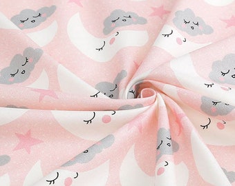 Moon and Cloud Cotton Fabric by the Yard, Cute Sleepy Celestial Print, Pink 44" Wide, Nursery Fabric for Kids Sewing & Quilting laceking2013