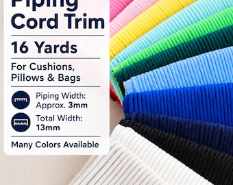 Korean Made Cotton Piping Cord Trim 16 Yards, Welt Cord for Cushion, Pillow, Bag Making, Upholstery, Sewing Edge Trim
