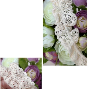 Premium Quality 1Y Ruffle Pleated Lace Elastic Stretch Trim 2" 5cm Ivory YH007s laceking made in Korea