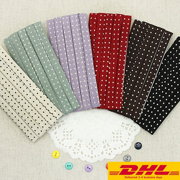 Premium Quality 2yds Bias Tape Linen Dot Cotton trim 11mm Dot mask bias colour double fold laceking2013 made in Korea