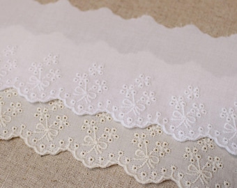 14Yds Broderie Anglaise cotton eyelet lace trim 3"(7cm) YH1548 laceking2013 made in Korea