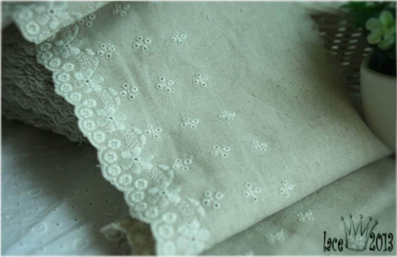1y Embroidery Scalloped Linen Eyelet Lace Trim 5.915cm Etsy