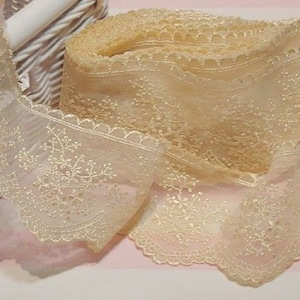 Premium Quality 14Yds Embroidery scalloped mesh net eyelet lace trim 7.5cm(2.9") Ivory YH1009 laceking2013 made in Korea