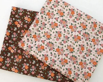 Retro Ditsy Floral Cotton Fabric by the Yard, Pink or Brown, 44 Inches Wide