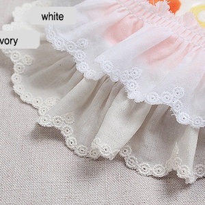 Premium Quality 1yds Embroidery scalloped gathered cotton lace trim 1.8" 4.5cm YH1464b laceking2013 made in Korea