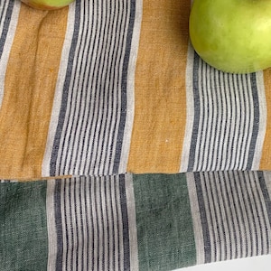 Premium Quality 100% Linen Fabric by the Yard Mustard Yellow Vintage Kitchen Stripe Extra Wide 58147cm AS Veggie Stripe Upholstery image 9