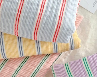 Soft Crinkle Triple Gauze Fabric by the Yard, 57" Wide Pastel Stripe Korean Cotton Muslin for Baby Blanket Scarf Pajama Sewing
