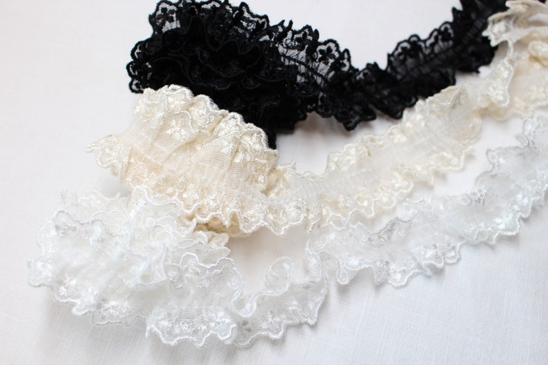 Premium Quality 1yds Broderie Anglaise gathered eyelet lace trim 1.4 white YH759 laceking2013 made in Korea image 3
