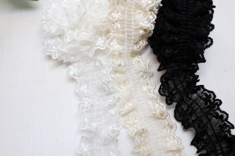 Premium Quality 1yds Broderie Anglaise gathered eyelet lace trim 1.4 white YH759 laceking2013 made in Korea image 2