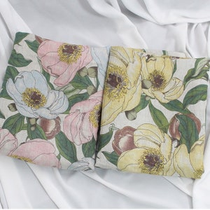 Pure linen Fabric by the yard Vintage Romantic Flower 60&quot; Extra Wide Cozy Peony Blossom laceking2013 made in Korea