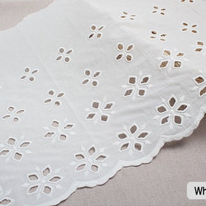 Premium Quality 1yard Embroidery scalloped cotton eyelet lace White-Ivory 11.4"(29cm) sh13 laceking2013 made in Korea