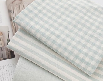 Mint Striped Cotton Fabric by the Yard 63" Wide Soft Washed Yarn Dyed Fabric for Dress Sewing Laceking Korea